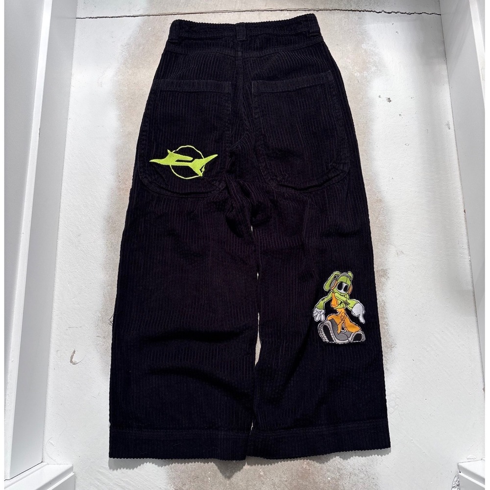 Expand Your Mind Mega Black Corduroy Wide Leg Streetwear Pants Mens 28x31
